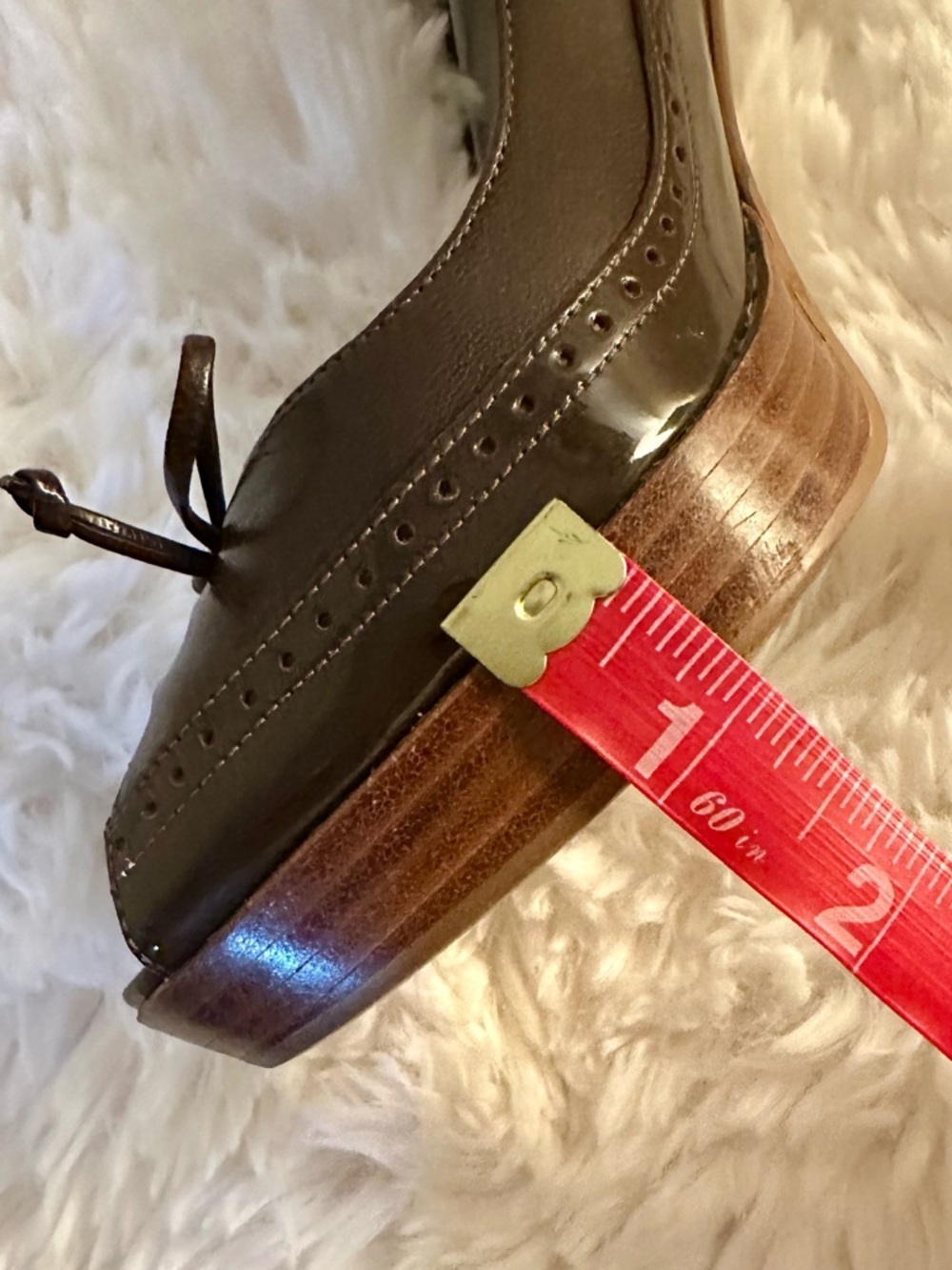 Marc Fisher Brown Leather Peep Toe Platform Heels Size 8 Classic Work Pumps - Picture 13 of 16
